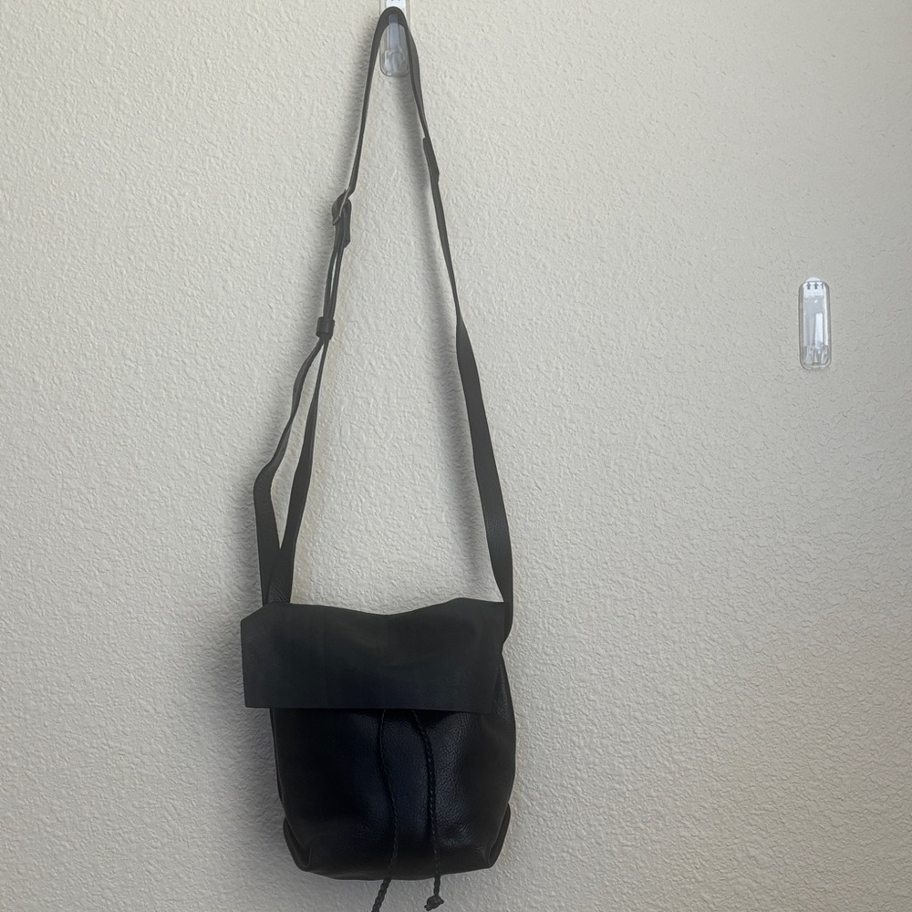Stitch and tickle Black Leather Drawstring Crossbody Bag